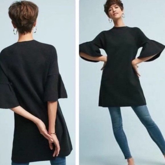 Moth Anthropologie Chester Sweater Dress Black Small Bell Sleeve - Picture 3 of 13